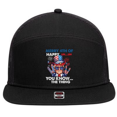 Funny Donald Trump Merry 4th Of You Know The Thing 4th July 7 Panel Mesh Trucker Snapback Hat