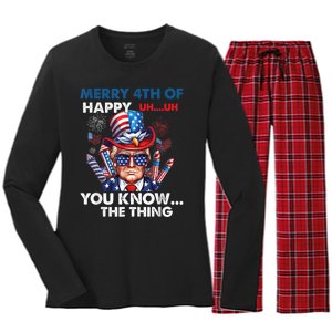 Funny Donald Trump Merry 4th Of You Know The Thing 4th July Women's Long Sleeve Flannel Pajama Set 