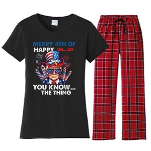 Funny Donald Trump Merry 4th Of You Know The Thing 4th July Women's Flannel Pajama Set