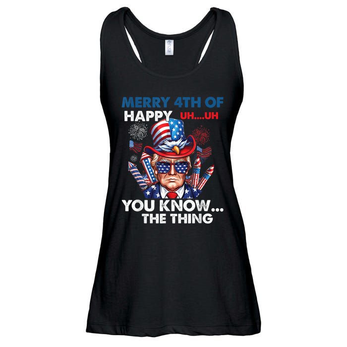 Funny Donald Trump Merry 4th Of You Know The Thing 4th July Ladies Essential Flowy Tank