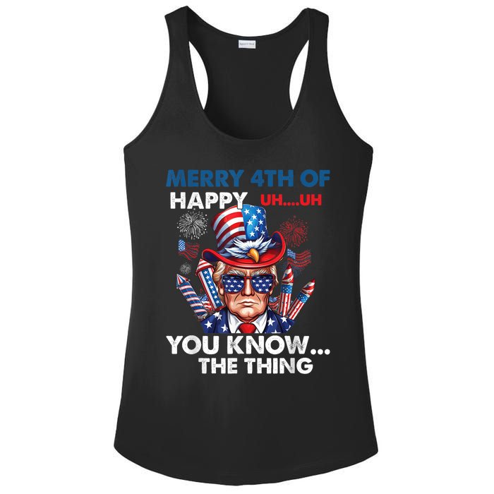 Funny Donald Trump Merry 4th Of You Know The Thing 4th July Ladies PosiCharge Competitor Racerback Tank