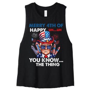 Funny Donald Trump Merry 4th Of You Know The Thing 4th July Women's Racerback Cropped Tank