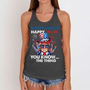 Funny Donald Trump Merry 4th Of You Know The Thing 4th July Women's Knotted Racerback Tank