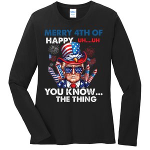 Funny Donald Trump Merry 4th Of You Know The Thing 4th July Ladies Long Sleeve Shirt