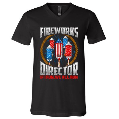Firework Director Technician I Run You Run 4th Of July V-Neck T-Shirt