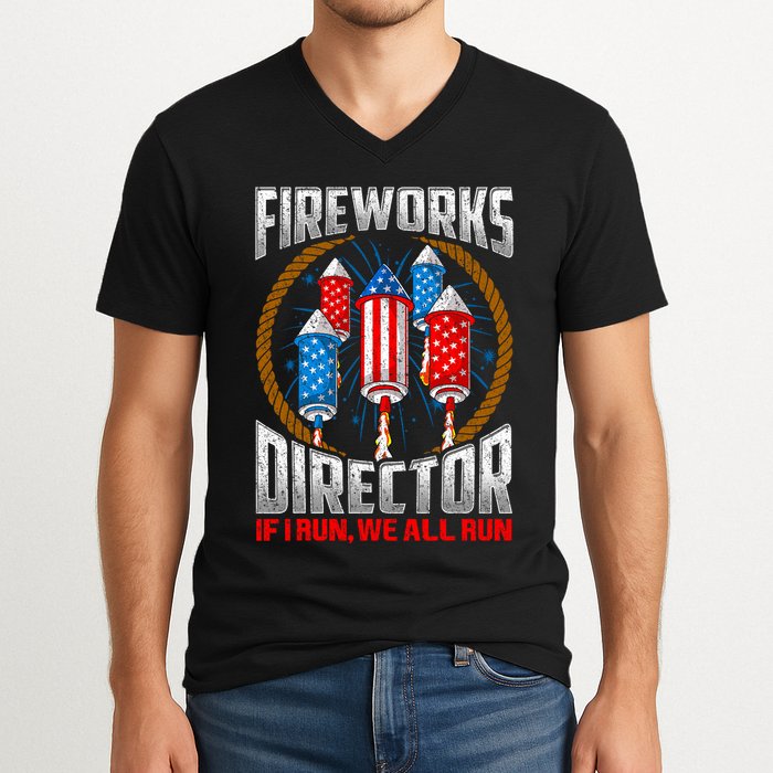 Firework Director Technician I Run You Run 4th Of July V-Neck T-Shirt