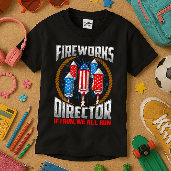 Firework Director Technician I Run You Run 4th Of July Kids T-Shirt