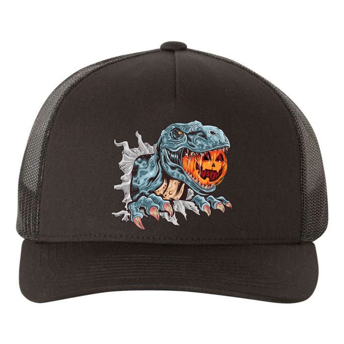 Funny Dinosaur T Rex Head Eats Mummy Pumpkin Vintage Sweat Yupoong Adult 5-Panel Trucker Hat