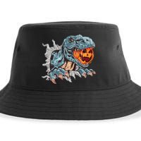 Funny Dinosaur T Rex Head Eats Mummy Pumpkin Vintage Sweat Sustainable Bucket Hat