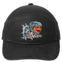 Funny Dinosaur T Rex Head Eats Mummy Pumpkin Vintage Sweat 7-Panel Snapback Hat