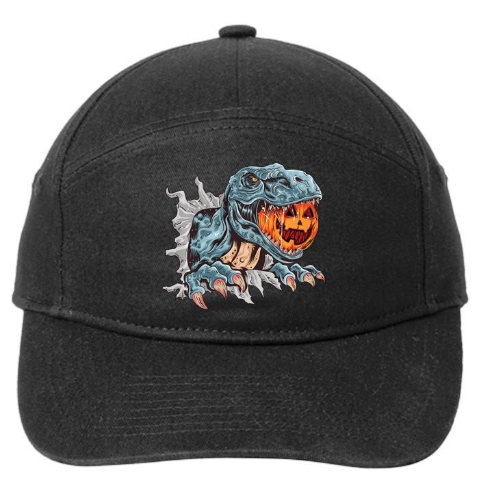 Funny Dinosaur T Rex Head Eats Mummy Pumpkin Vintage Sweat 7-Panel Snapback Hat