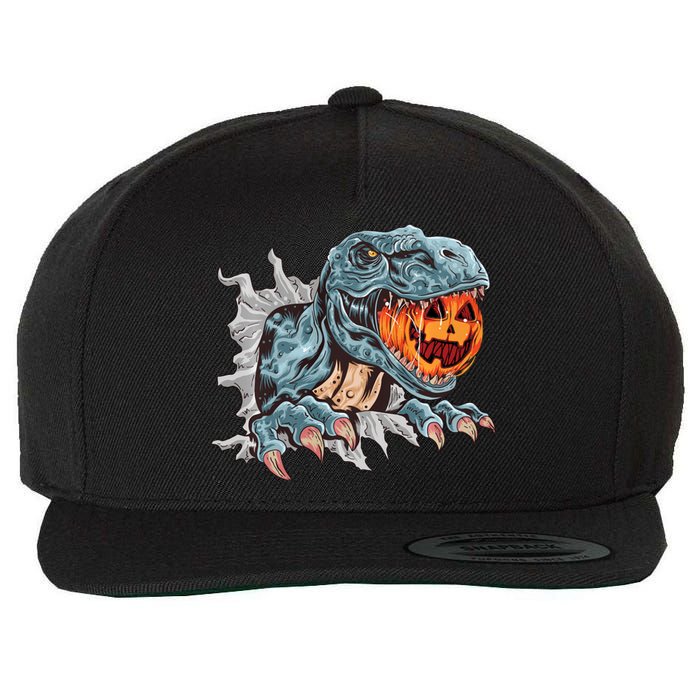 Funny Dinosaur T Rex Head Eats Mummy Pumpkin Vintage Sweat Wool Snapback Cap