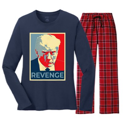 Free Donald Trump Mug Shot Republican Revenge MAGA 2024 Women's Long Sleeve Flannel Pajama Set 