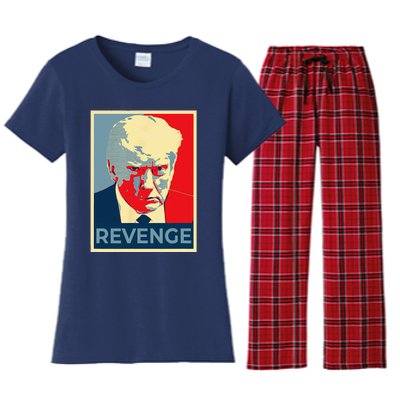 Free Donald Trump Mug Shot Republican Revenge MAGA 2024 Women's Flannel Pajama Set