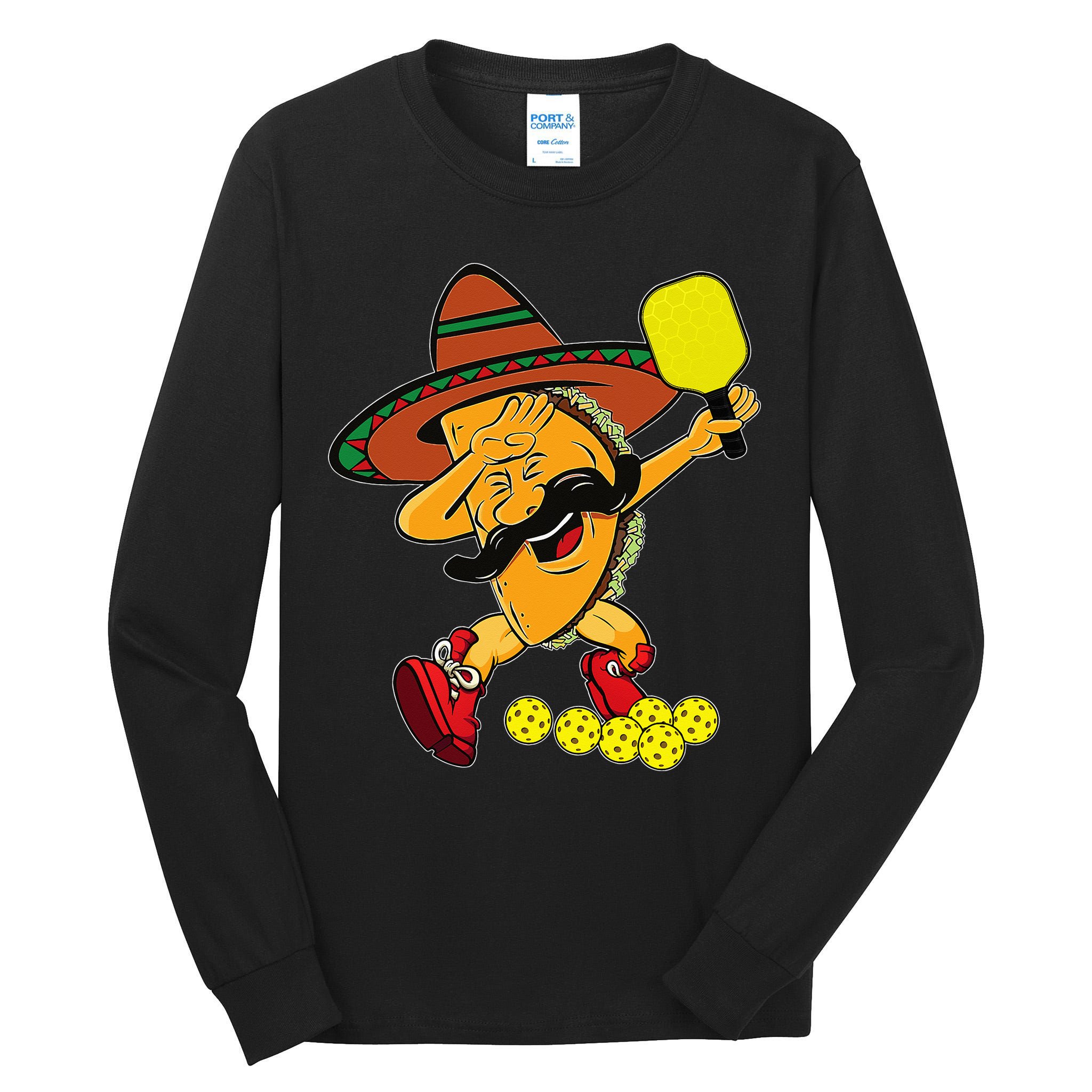 Funny Dabbing Taco Pickleball Ball Sport Lover Cinco De Mayo Tall Long Sleeve T-Shirt