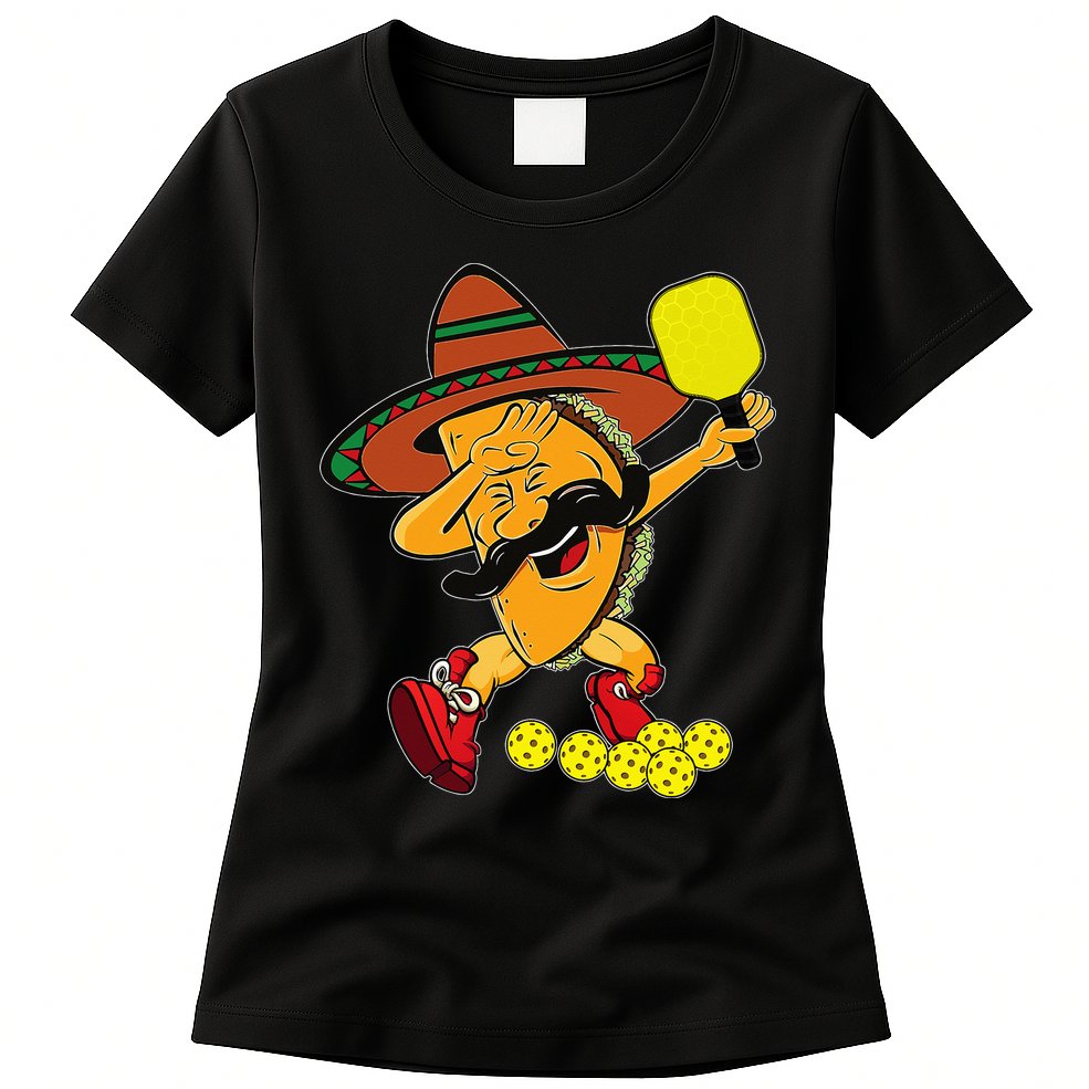 Funny Dabbing Taco Pickleball Ball Sport Lover Cinco De Mayo Womens T-Shirt