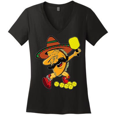 Funny Dabbing Taco Pickleball Ball Sport Lover Cinco De Mayo Women's V-Neck T-Shirt