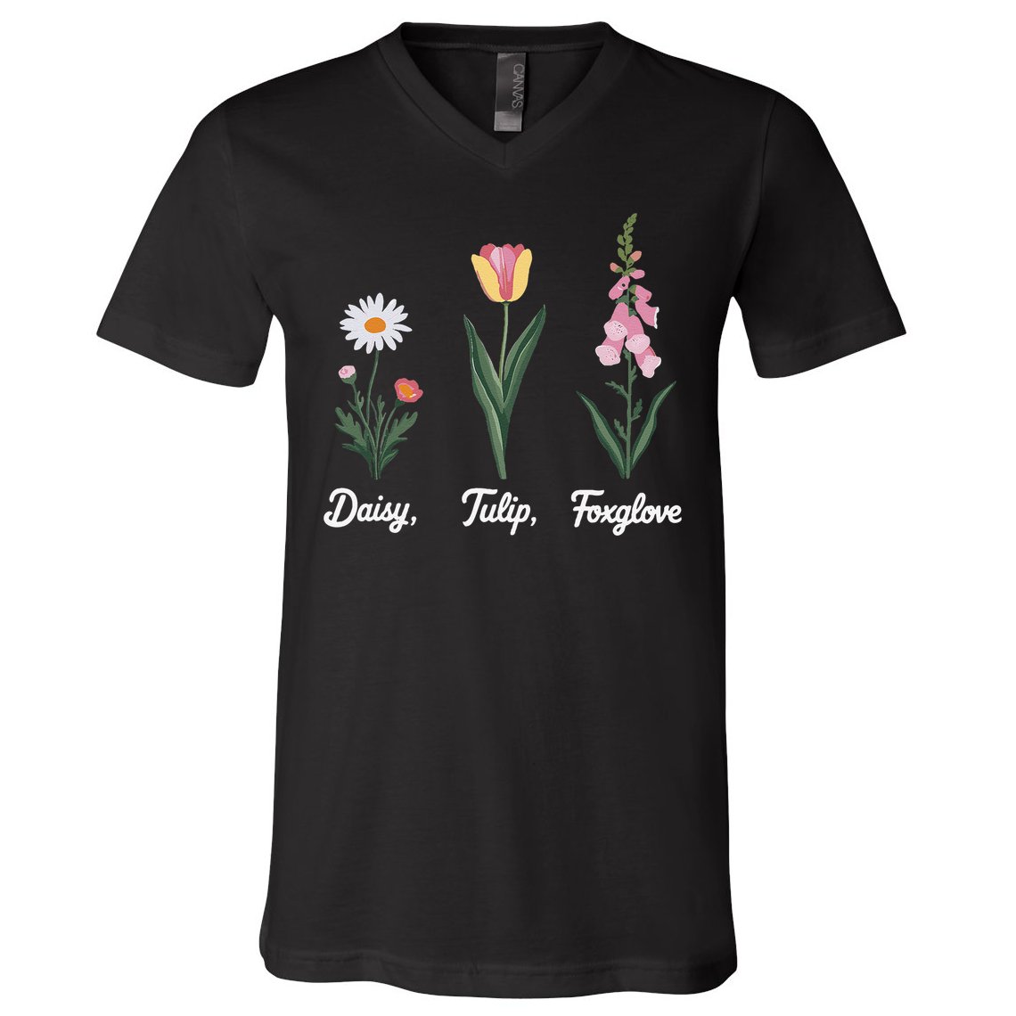 Foxglove Daisy Tulip Floral Floral Plant V-Neck T-Shirt