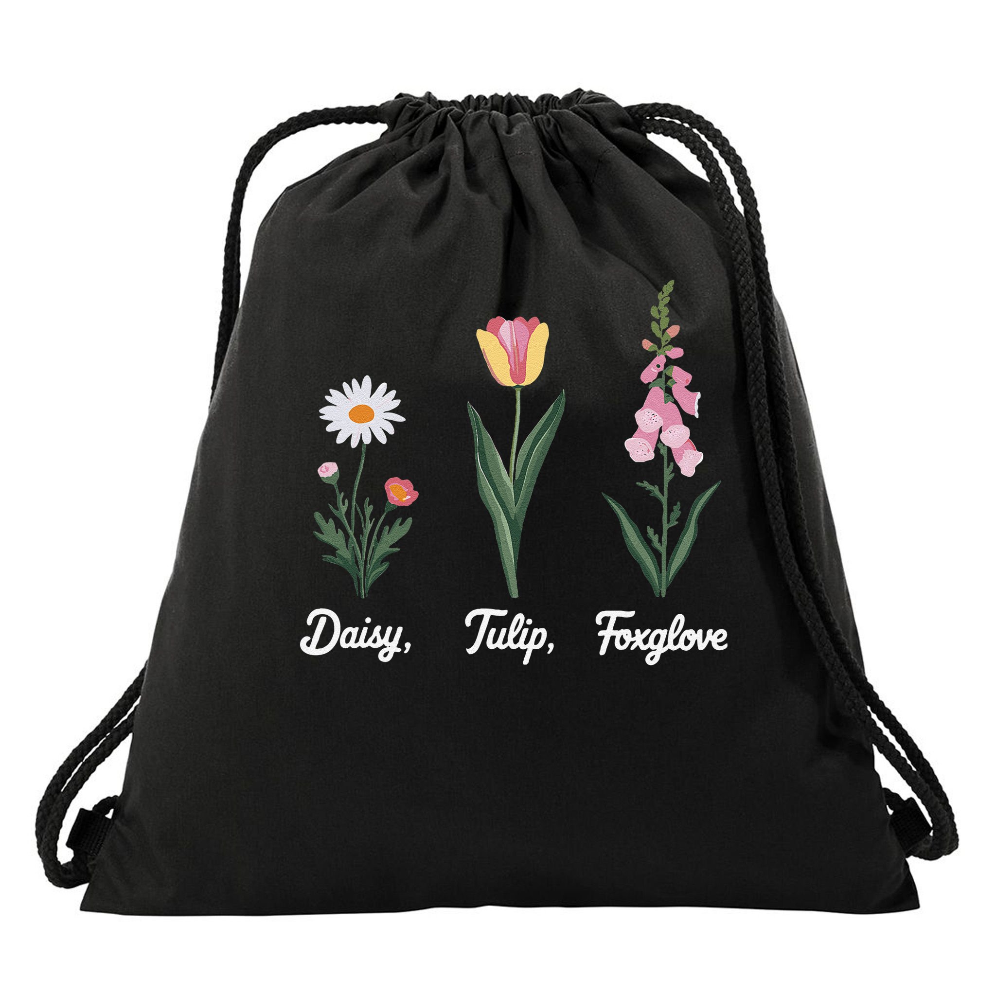 Foxglove Daisy Tulip Floral Floral Plant Drawstring Bag