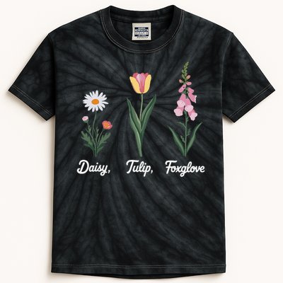 Foxglove Daisy Tulip Floral Floral Plant Kids Tie-Dye T-Shirt