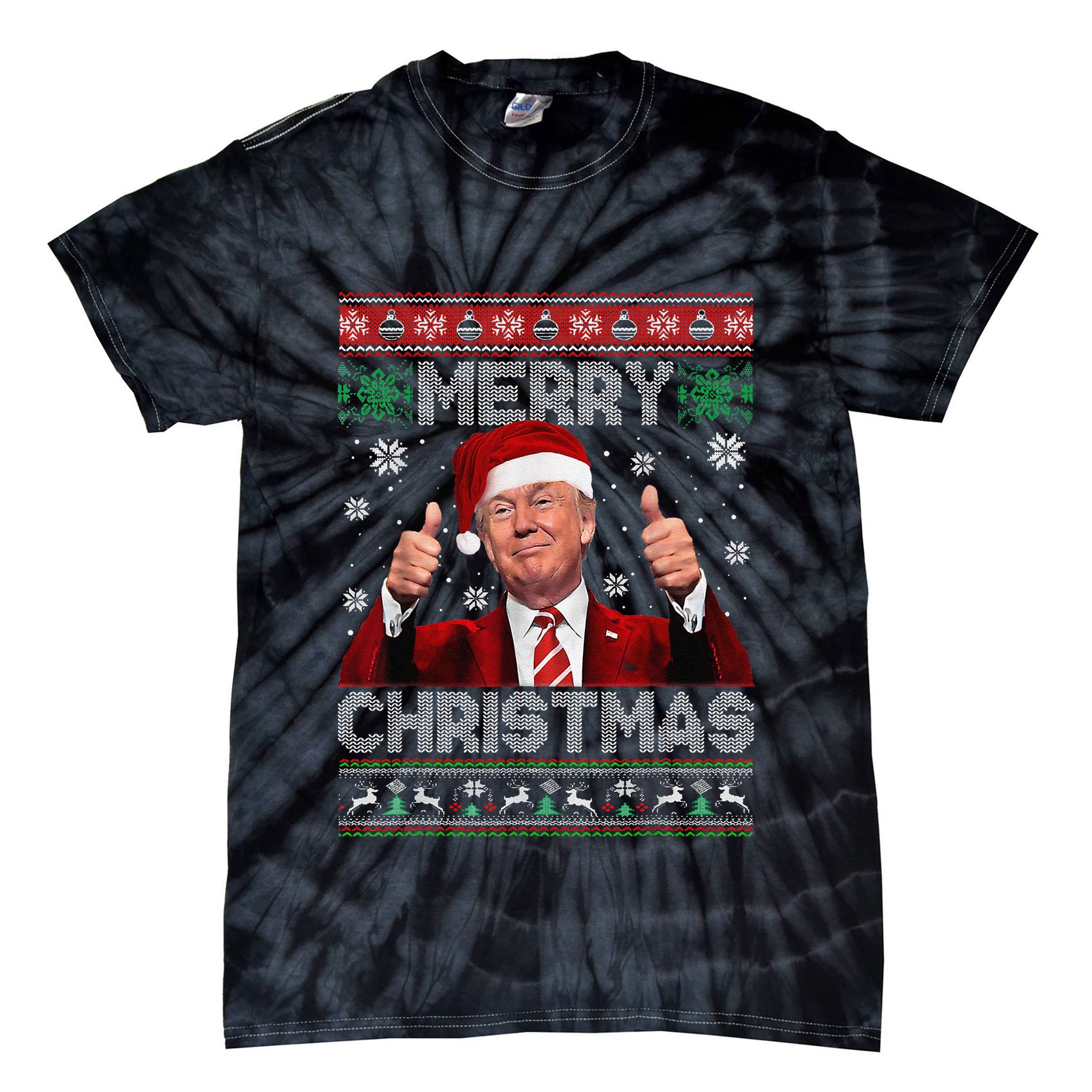 Funny Donald Trump Merry Christmas Family Ugly Xmas Sweater Tie-Dye T-Shirt