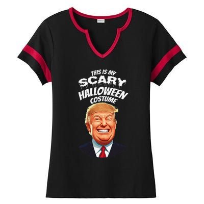 Funny Donald Trump Scary Halloween Gag President Costume Gag Ladies Halftime Notch Neck Tee