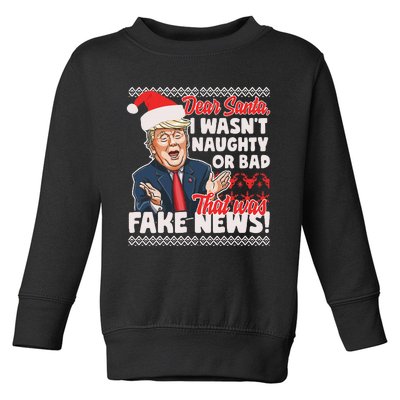 Funny Donald Trump Fake News Ugly Christmas Sweater Style Toddler Sweatshirt