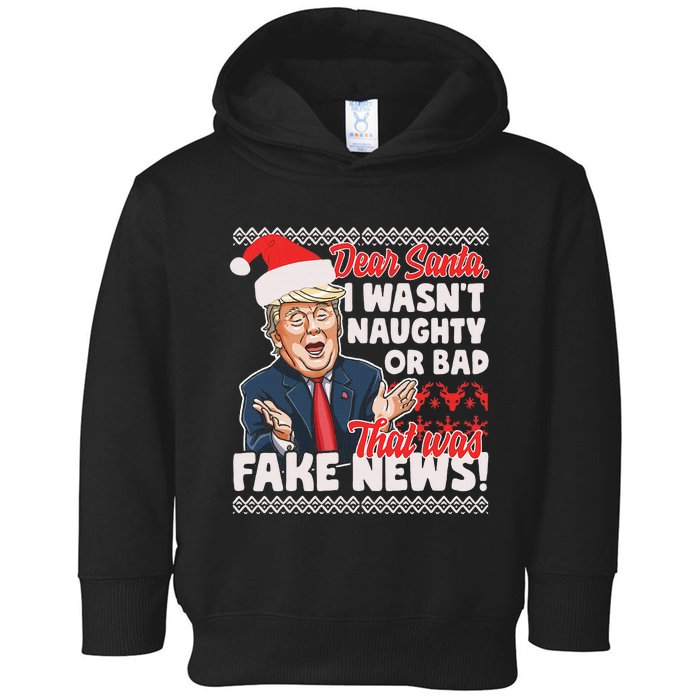 Funny Donald Trump Fake News Ugly Christmas Sweater Style Toddler Hoodie