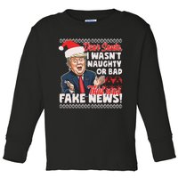 Funny Donald Trump Fake News Ugly Christmas Sweater Style Toddler Long Sleeve Shirt