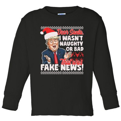 Funny Donald Trump Fake News Ugly Christmas Sweater Style Toddler Long Sleeve Shirt