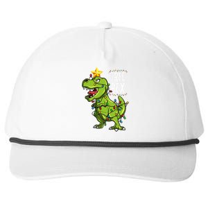 Festive Dino Tree Rex Lights Holiday Presents Snapback Five-Panel Rope Hat