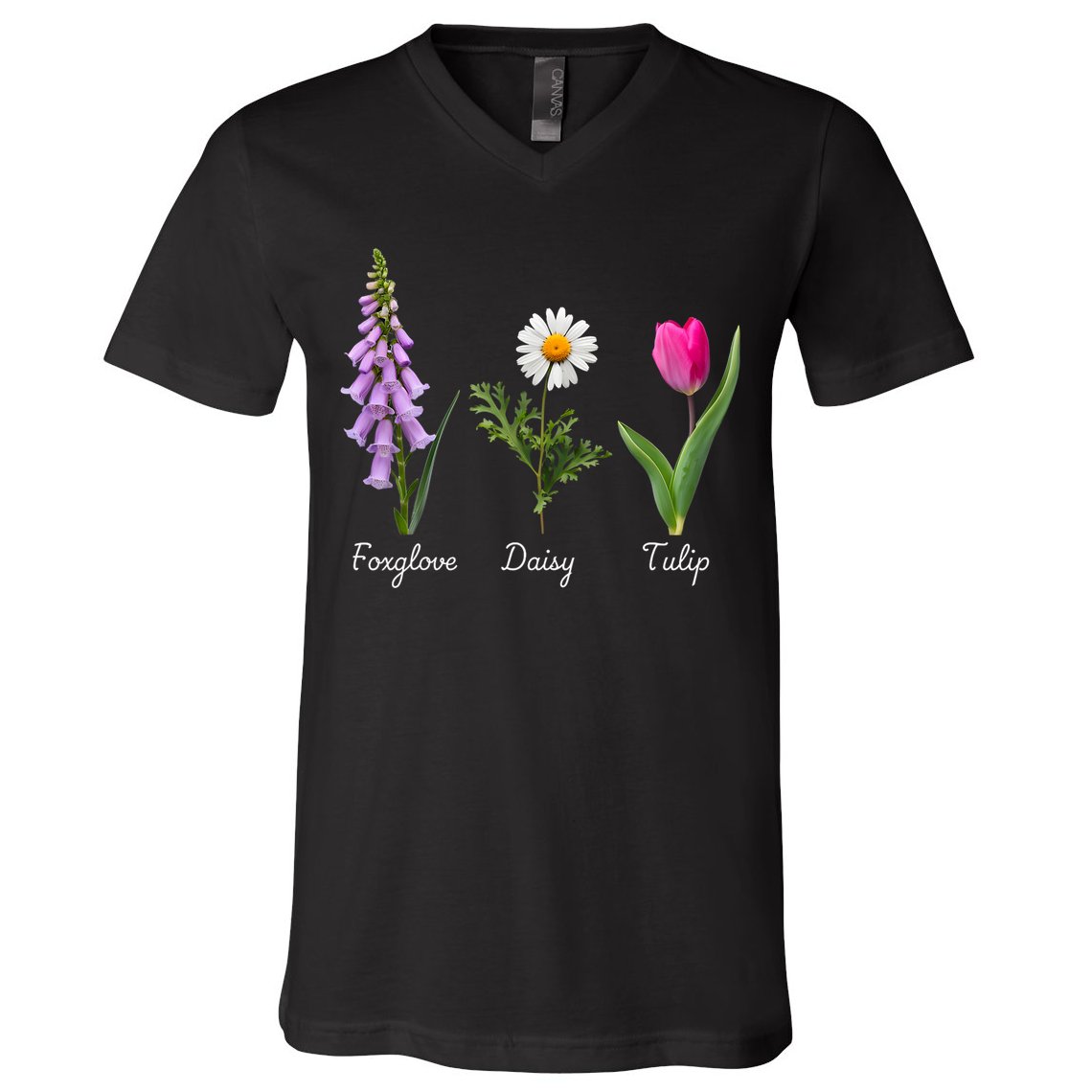 Foxglove Daisy Tulip Floral V-Neck T-Shirt