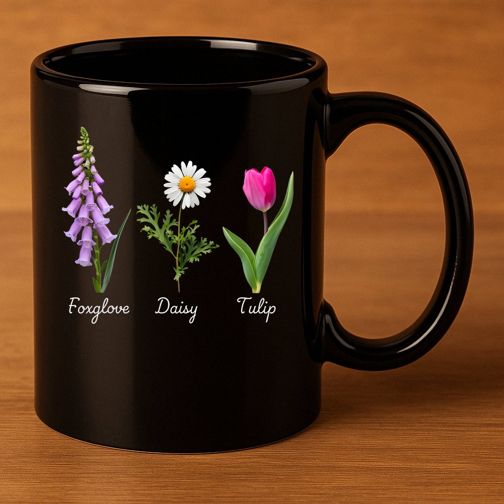 Foxglove Daisy Tulip Floral 11oz C Handle Ceramic Mug