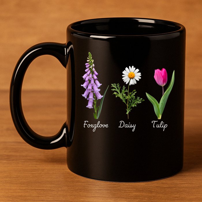 Foxglove Daisy Tulip Floral 11oz C Handle Ceramic Mug