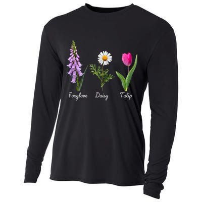 Foxglove Daisy Tulip Floral Cooling Performance Long Sleeve Crew