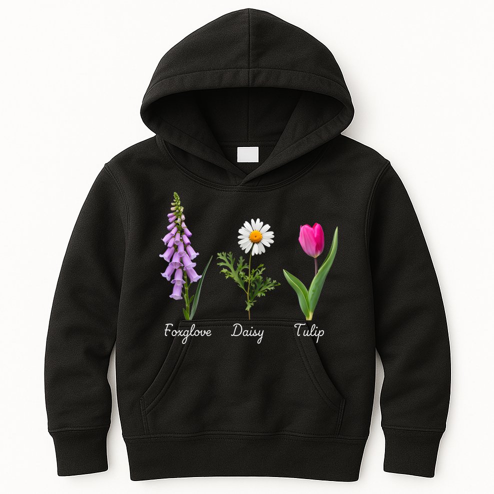 Foxglove Daisy Tulip Floral Kids Hoodie