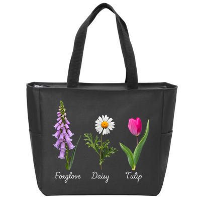 Foxglove Daisy Tulip Floral Zip Tote Bag