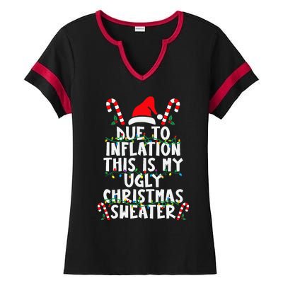 Funny Due to Inflation Ugly Christmas Sweaters  Ladies Halftime Notch Neck Tee