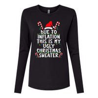 Funny Due to Inflation Ugly Christmas Sweaters  Womens Cotton Relaxed Long Sleeve T-Shirt