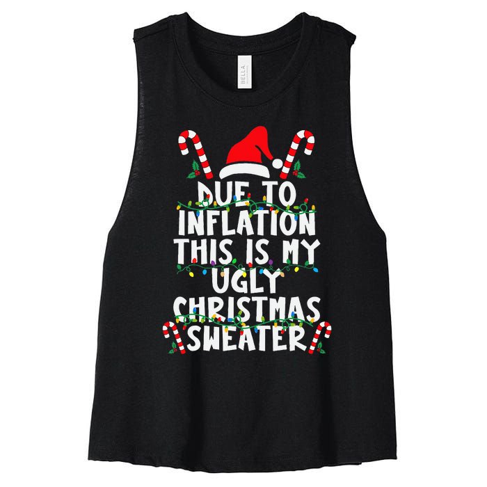 Funny Due to Inflation Ugly Christmas Sweaters  Women's Racerback Cropped Tank