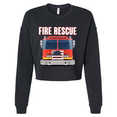 Firefighter Department Truck Fireman American Fire Rescue Cropped Pullover Crew