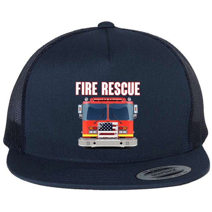 Firefighter Department Truck Fireman American Fire Rescue Flat Bill Trucker Hat