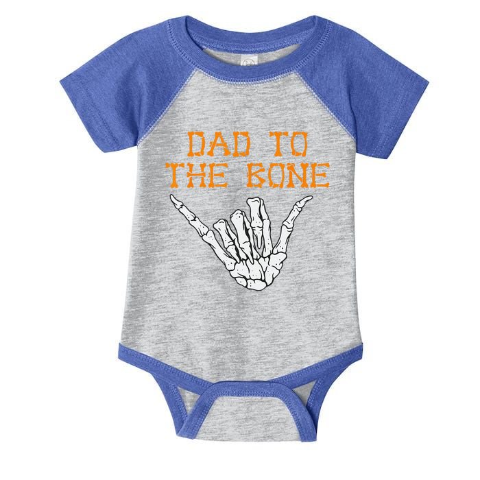 Funny Dad To The Bone Spooky Skeleton Hand Funny Halloween Infant Baby Jersey Bodysuit