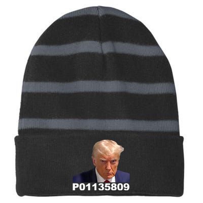 Funny Donald Trump Prison Mugshot Fulton County GA Gift Striped Beanie with Solid Band