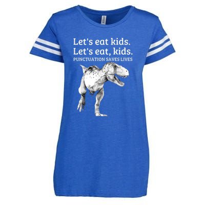 Funny Dinosaur T Rex Lets Eat Kids Punctuation Saves Lives Grammar Gift Enza Ladies Jersey Football T-Shirt