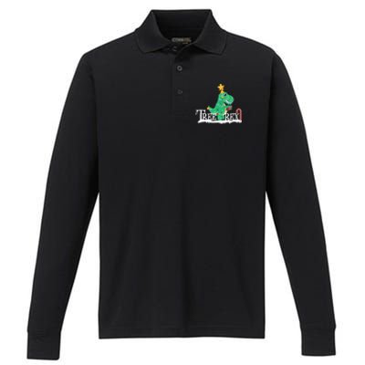 Funny Dinosaur Trex Christmas Tree Rex Meaningful Gift Performance Long Sleeve Polo