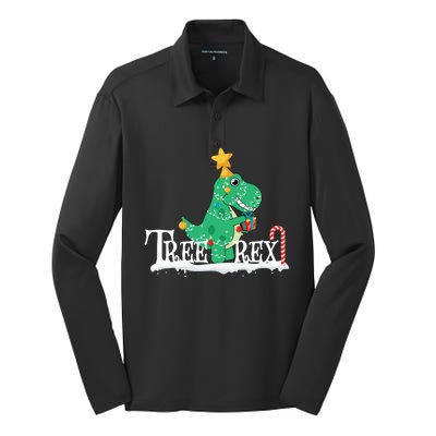 Funny Dinosaur Trex Christmas Tree Rex Meaningful Gift Silk Touch Performance Long Sleeve Polo