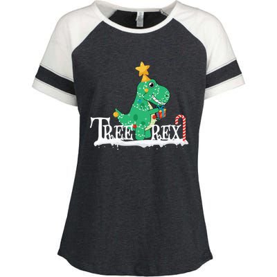 Funny Dinosaur Trex Christmas Tree Rex Meaningful Gift Enza Ladies Jersey Colorblock Tee