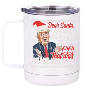 Funny Donald Trump Fake News Ugly Christmas Sweater Style Gift 12 oz Stainless Steel Tumbler Cup