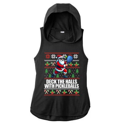 Funny Deck The Halls Ugly Christmas Sweater Pickleball Memes Ladies PosiCharge Tri-Blend Wicking Draft Hoodie Tank